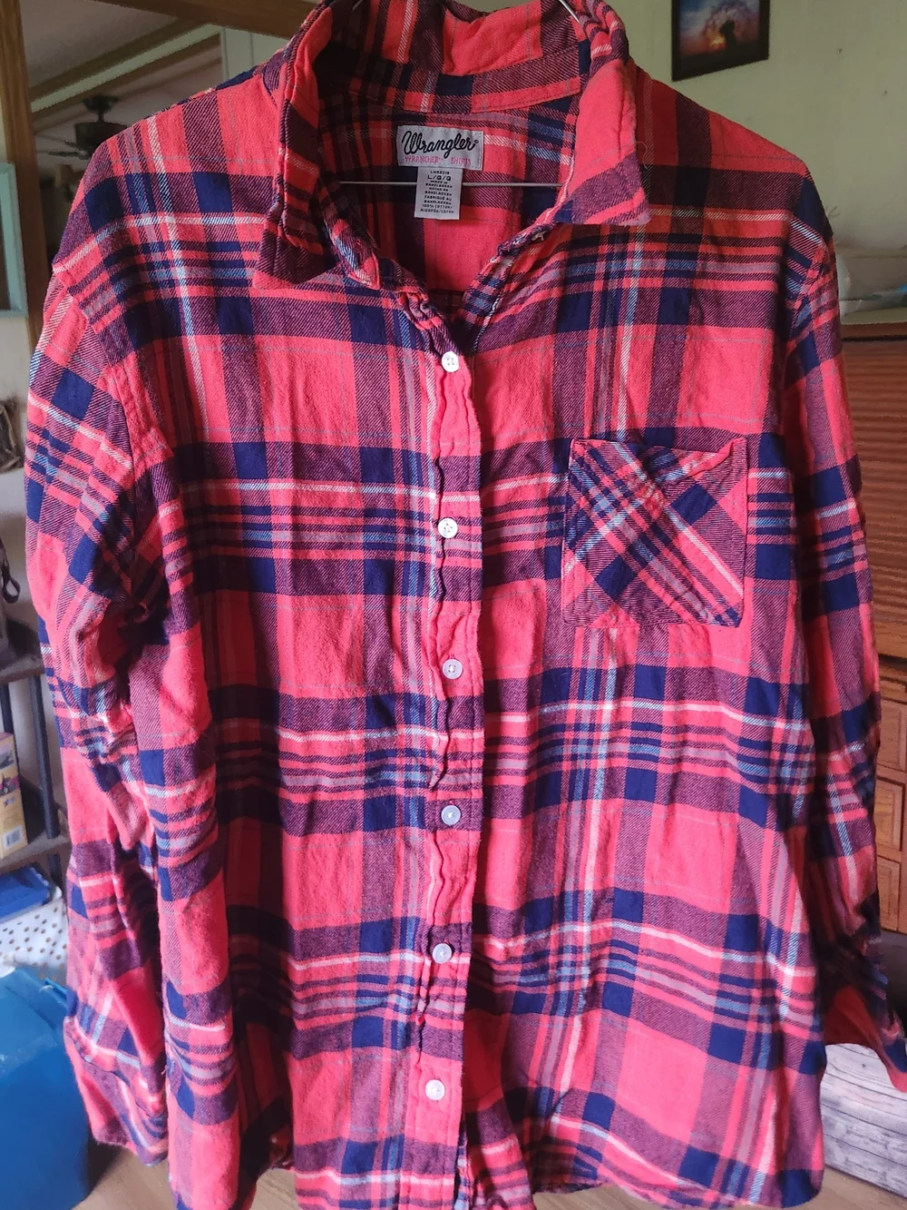 Wrangler Pink & Blue Plaid Button-Up Kids Shirt - Picture 3 of 3